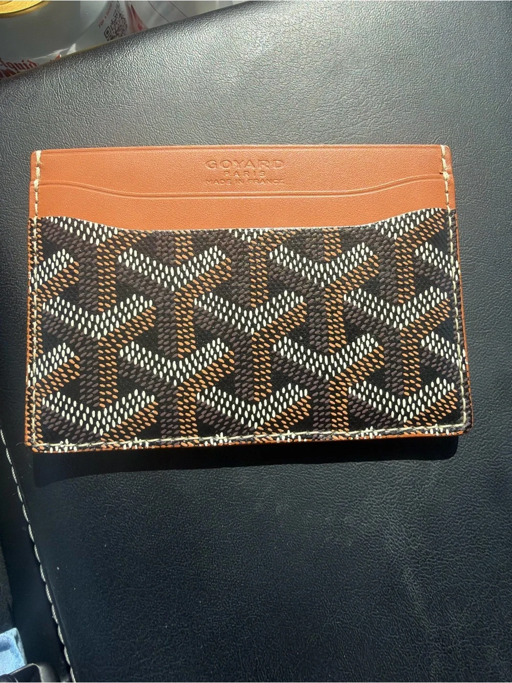 Goyard Brown & Black Goyardine Card Holder with Tan Trim